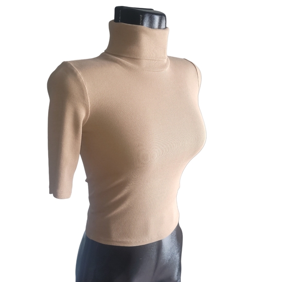 Zara Tan Cropped Turtleneck Top S - Picture 2 of 6